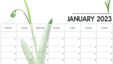 Birth Flowers Calendar January 2023 - Free to Print