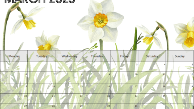 Birth Flowers Printable Calendar - March 2023