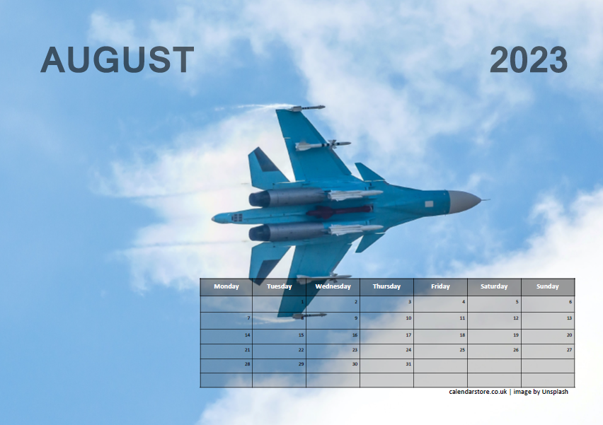 Fast Jets Calendar - August 2023 - Free to Print