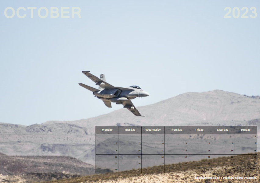 Fast Jets Calendar - October 2023 - Free to Print