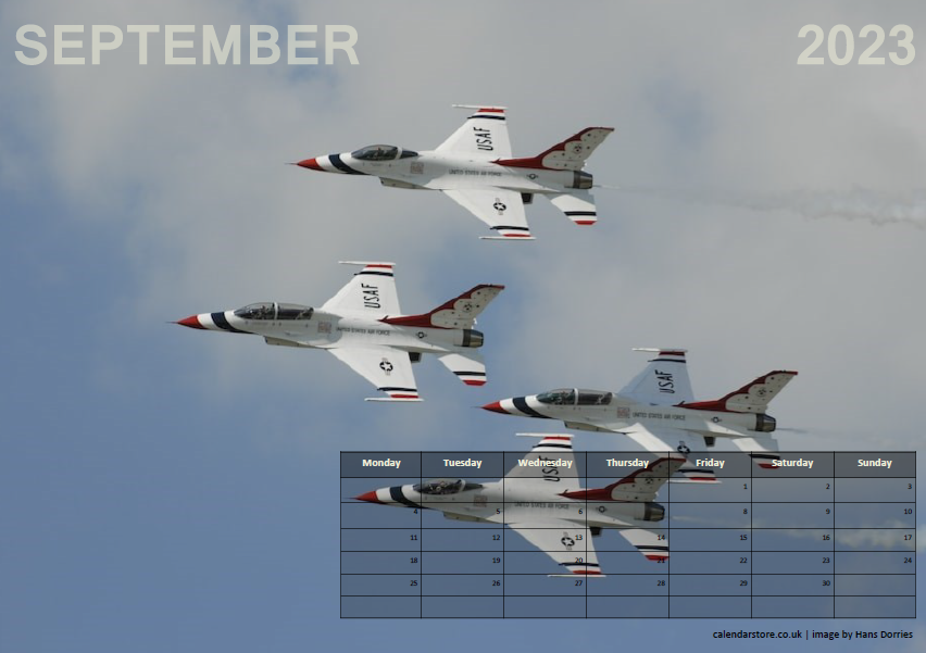 Fast Jets Calendar - September 2023 - Free to Print