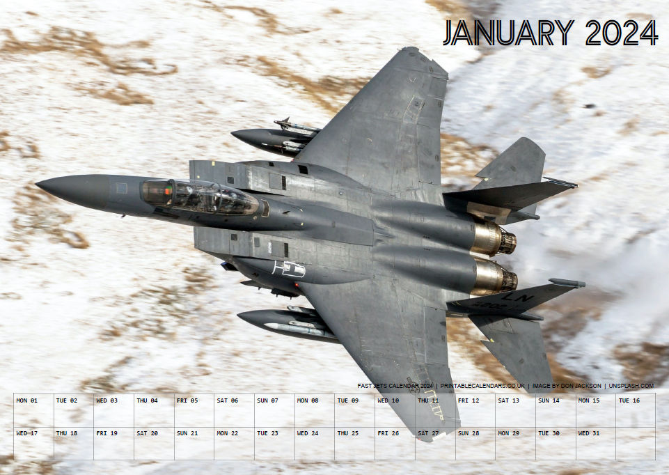 Fast Jets Calendar - January 2024 - Free to Print