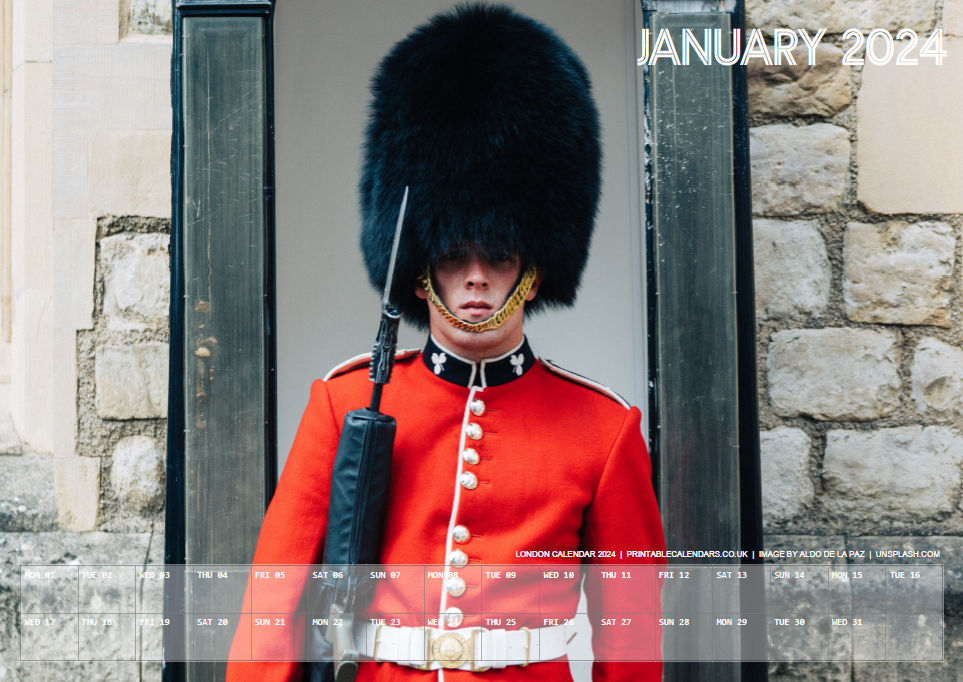 London Calendar - January 2024 - Free to Print