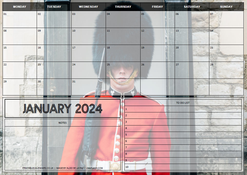 London Planner - January 2024 - Free to Print
