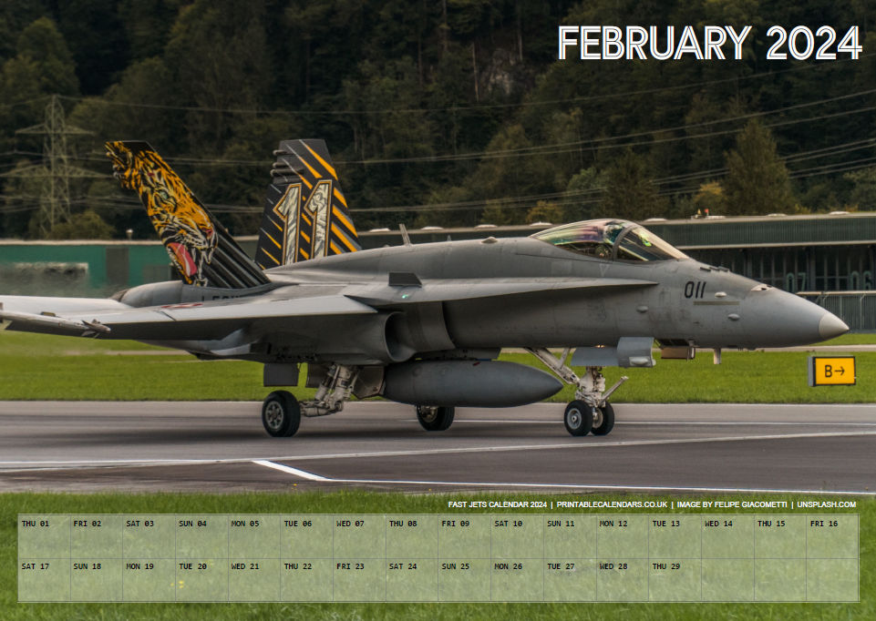 Fast Jets Calendar - February 2024 - Free to Print