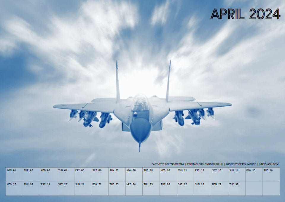 Fast Jets Calendar - April 2024 - Free to Print