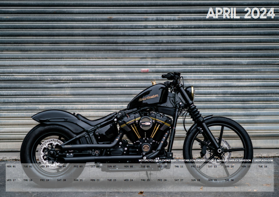 Motorcycles Calendar - April 2024 - Free to Print