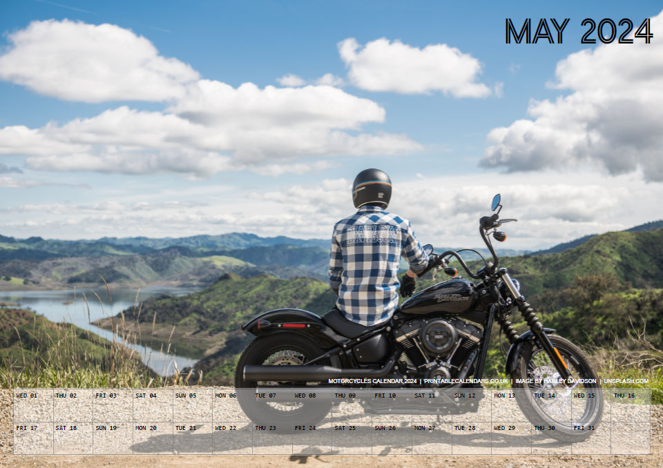 Motorcycles Calendar - May 2024 - Free to Print