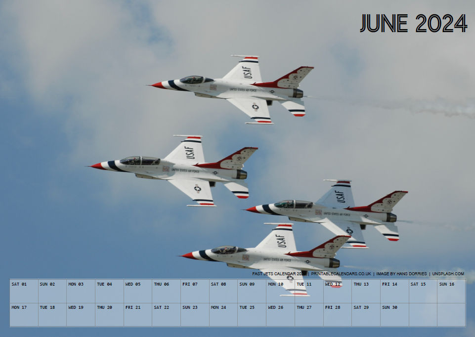 Fast Jets Calendar - June 2024 - Free to Print