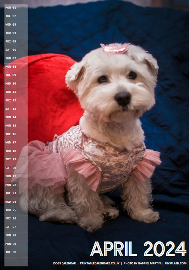 Dogs Calendar - April 2024 - Free to Print